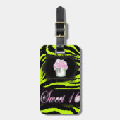 Lime groene zebra print roze cupcake zoet zestien bagagelabel (Voorkant verticaal)