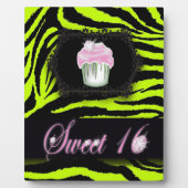 Lime groene zebra print roze cupcake zoet zestien fotoplaat (Voorkant)