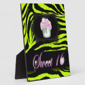 Lime groene zebra print roze cupcake zoet zestien fotoplaat (Zijkant)