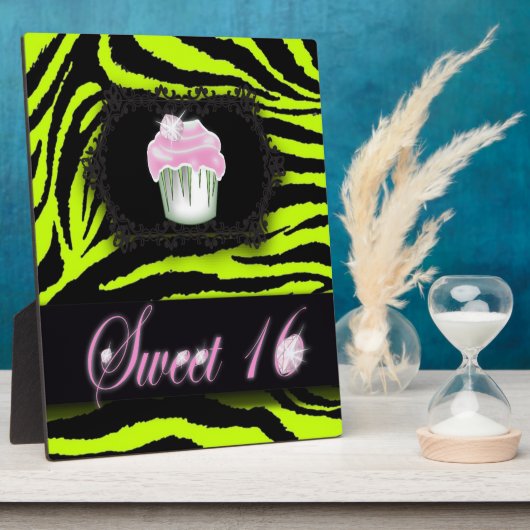 Lime groene zebra print roze cupcake zoet zestien fotoplaat (Zijkant)