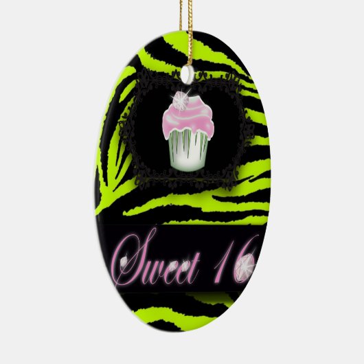 Lime groene zebra print roze cupcake zoet zestien keramisch ornament (Rechts)