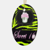 Lime groene zebra print roze cupcake zoet zestien keramisch ornament (Links)