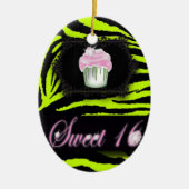 Lime groene zebra print roze cupcake zoet zestien keramisch ornament (Voorkant)