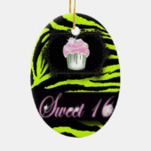 Lime groene zebra print roze cupcake zoet zestien keramisch ornament (Achterkant)