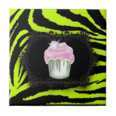 Lime groene zebra print roze cupcake zoet zestien tegeltje (Voorkant)
