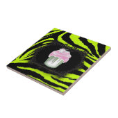 Lime groene zebra print roze cupcake zoet zestien tegeltje (Zijkant)