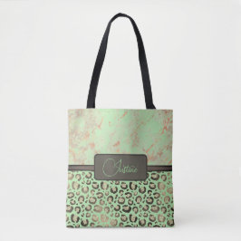 Lime Marmer Glitterig Gouden Luipaard Persoonlijk  Tote Bag