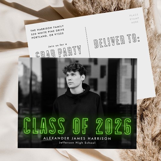 Lime Neon Class of 2023 Photo Graduation Party Uitnodiging Briefkaart