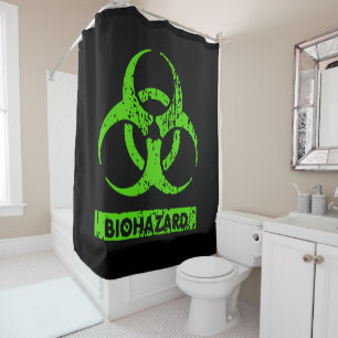 Lime Neon Groen Bio-Hazard Chemicaliën Grafisch Douchegordijn