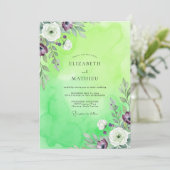 Lime Paarse Ranunculus Eucalyptus Bruiloft Kaart (Staand voorkant)