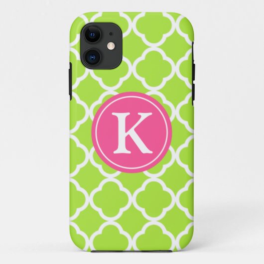 Lime Quatrefoil Roze Monogram Case-Mate iPhone Case (Achterkant)