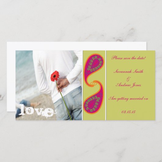 Lime & Raspberry Paisley Save the Date Uw Foto (Voorkant / Achterkant)