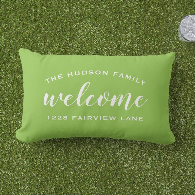Lime Script Welkom Monogram Portiek Buitenkussen (Gras)