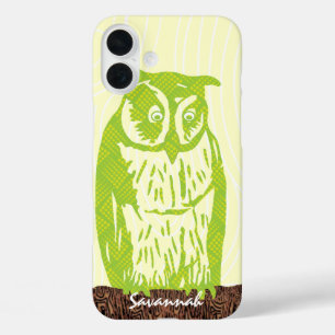 Lime Uil Houtnerfpatroon Kies Je Kleur iPhone 16 Plus Hoesje