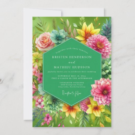 Lime Vibrant Bloom Bruiloft Kaart (Voorkant)