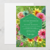 Lime Vibrant Bloom Bruiloft Kaart (Voorkant / Achterkant)
