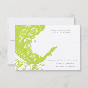 Lime Vintage Moderne Pauw Huwelijks RSVP Kaartje