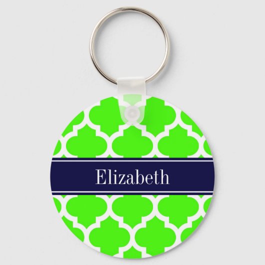 Lime Wit Marokkaans #5 Navy Blauwe Naam Monogram Sleutelhanger (Voorkant)