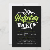 Lime & Zwarte Pompoen Typografie Halloween Feestje Kaart (Voorkant)