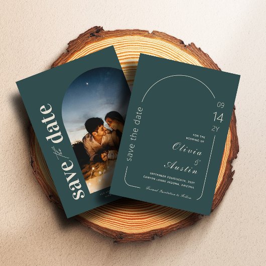 Limed Spruce Modern Arch Photo Save the Date Kaart