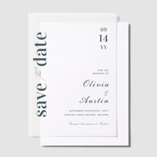 Limed Spruce Modern Minimal Wedding Save the Date Vellum Uitnodigingen (Offset)