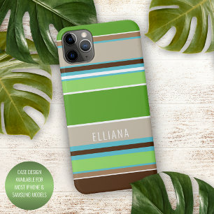 Limegroen Aqua Blauw Bruin Taupe Wit Strepen iPhone 16 Pro Max Hoesje