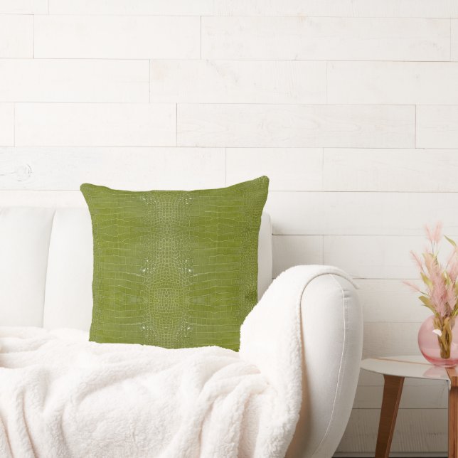 Limegroene Alligator Textuurprint Kussen (Bank)