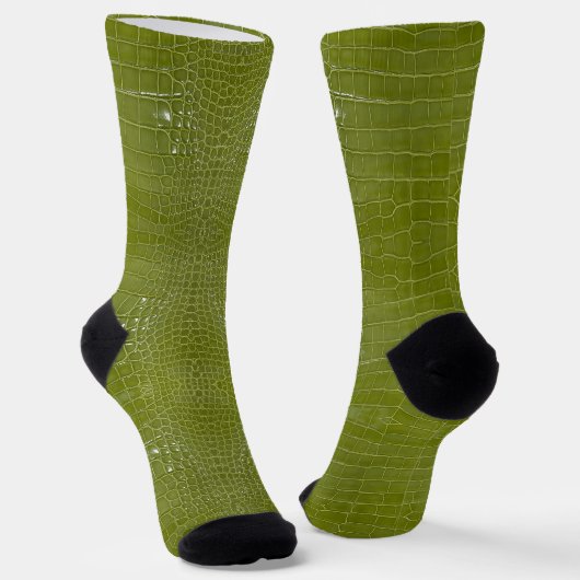 Limegroene Alligator Textuurprint Sokken (Gebogen)
