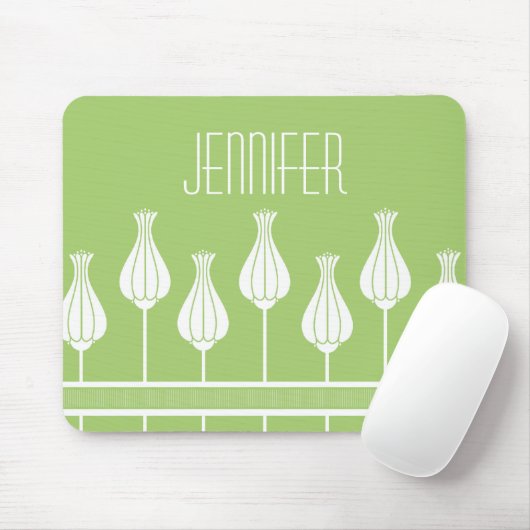 Limegroene Art Deco Bloemige Muismat (Met muis)