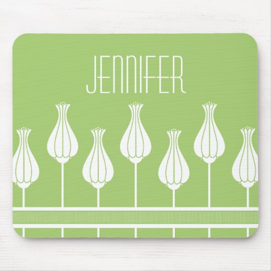 Limegroene Art Deco Bloemige Muismat (Voorkant)