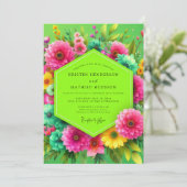 Limegroene bloeiende bloemen bruiloft kaart (Staand voorkant)