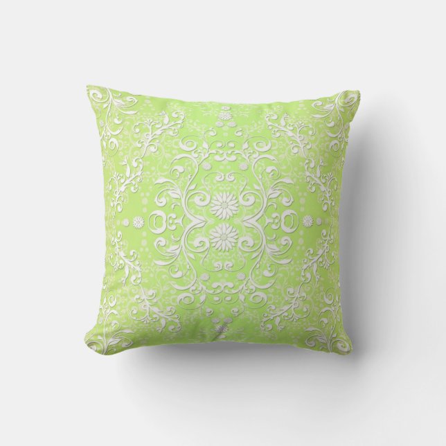 Limegroene Chartreuse Bloemendamask Kussen (Voorkant)
