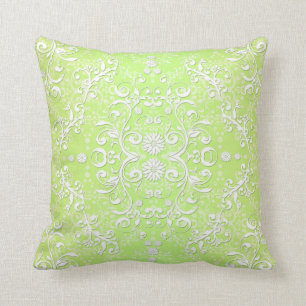 Limegroene Chartreuse Bloemendamask Kussen