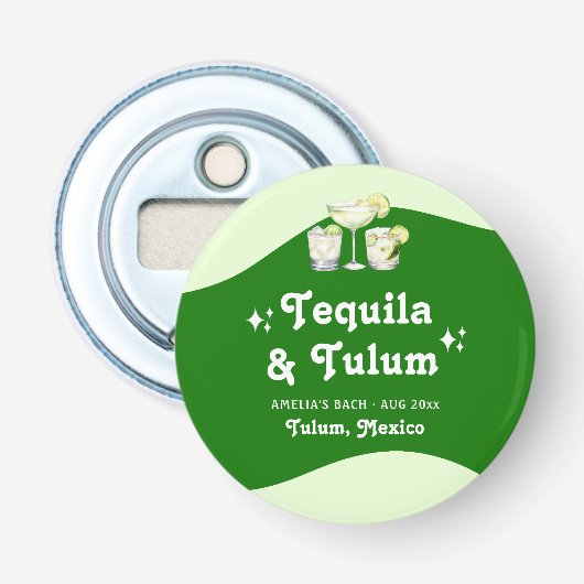 Limegroene Citrus Tequila & Tulum Meisjesuitje Button Flesopener (Voorkant)