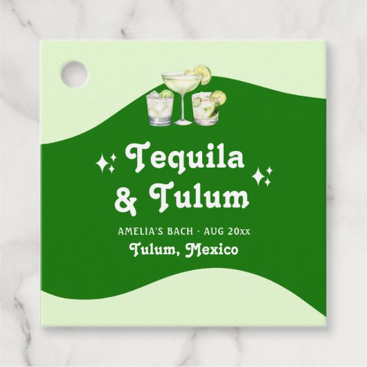 Limegroene Citrus Tequila & Tulum Vrijgezellenfees Bedankjes Labels (Voorkant)