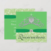 Limegroene diamanten tiara groene Quincenera Kaart (Voorkant / Achterkant)