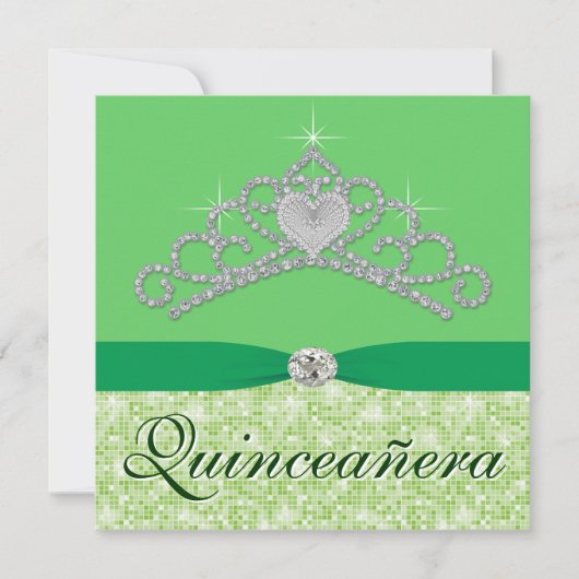 Limegroene diamanten tiara groene Quincenera Kaart (Voorkant)
