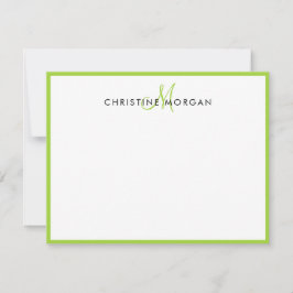 Limegroene eenvoudige chic minimalistische monogra notitiekaartje