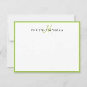 Limegroene eenvoudige chic minimalistische monogra notitiekaartje