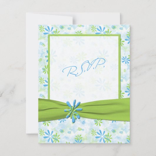Limegroene en blauwe bloemrijke antwoordkaart kaart (Voorkant)