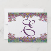 Limegroene en frambozen damast bruiloft uitnodigin RSVP kaartje (Achterkant)