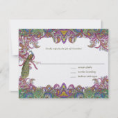 Limegroene en frambozen damasten trouwuitnodiging RSVP kaartje (Voorkant)