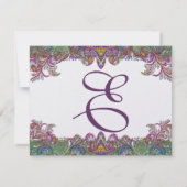 Limegroene en frambozen damasten trouwuitnodiging RSVP kaartje (Achterkant)