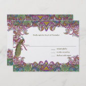 Limegroene en frambozen damasten trouwuitnodiging RSVP kaartje (Voorkant / Achterkant)