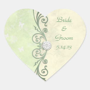 Limegroene en gele lente bloem bruiloft hart sticker