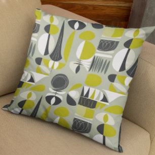 Limegroene en grijze mid-century modern  kussen