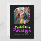 Limegroene en magenta moderne retro kerstfoto feestdagenkaart (Voorkant)