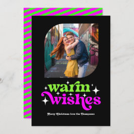 Limegroene en magenta moderne retro kerstfoto feestdagenkaart