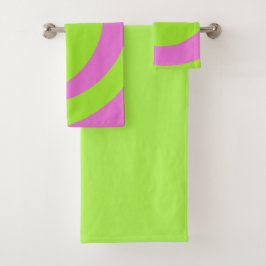 Limegroene en roze abstracte handdoekenset bad handdoek