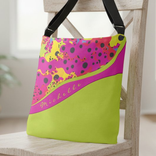 Limegroene en roze gestippelde abstracte crossbody tas